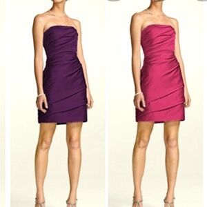 DAVID BRIDAL•red pink satin strapless ruched dress